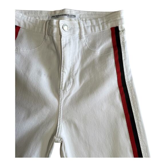 Zara Trafaluc White Skinny Jeans Side Stripe Raw Hem Size 6 / 28 - Picture 6 of 15